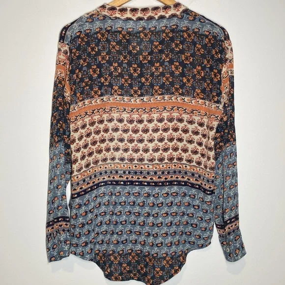 Free People Caravan Floral Button Patchwork Boho Rayon Top XS - Picture 5 of 12
